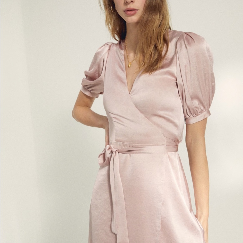 Wilfred sleeved wrap mini dress- lune/navy blue